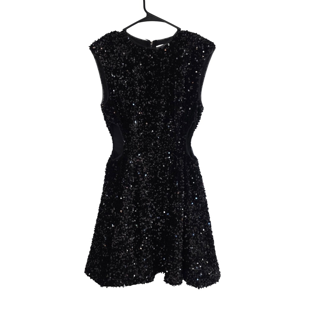 Vestique Black Sequin Mini Dress Side Cutouts Sleeveless Cocktail Party S